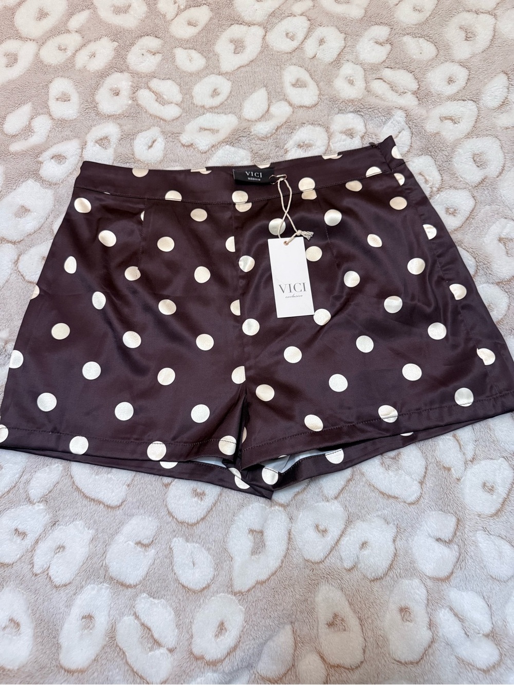 VICI Black Polka Dot High Waist Satin-Look Shorts
